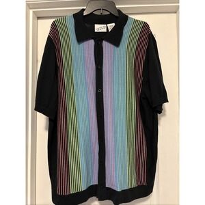 Vtg Irvine Park Button Up Knit Shirt Mens‎ Rockabilly Preppy Collared Retro XL